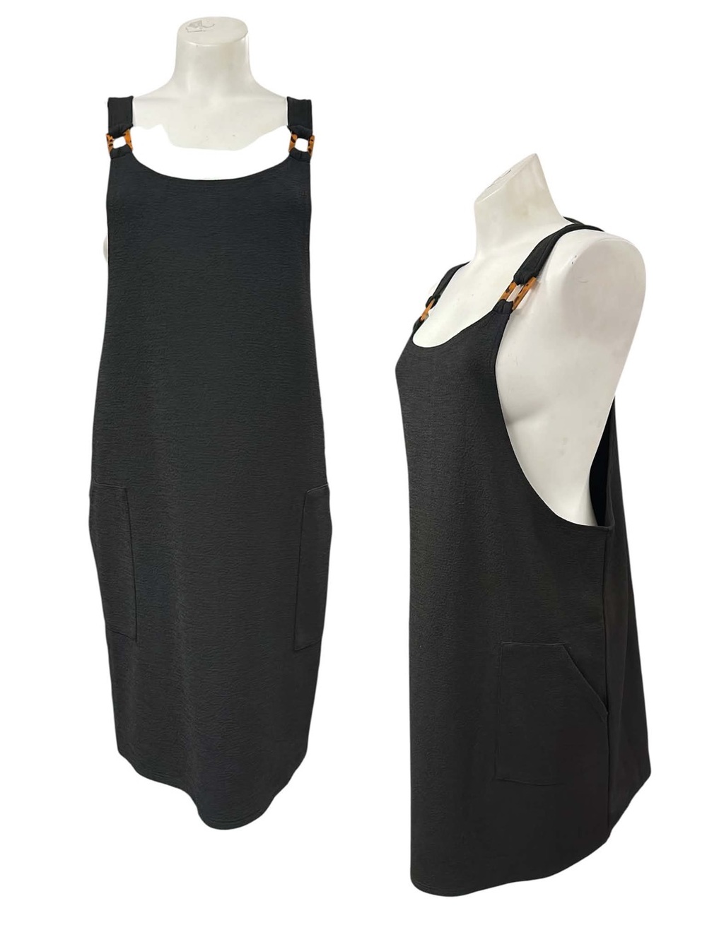 Eclipse Black Sleeveless Pinafore Dress with Buckle Straps Size L